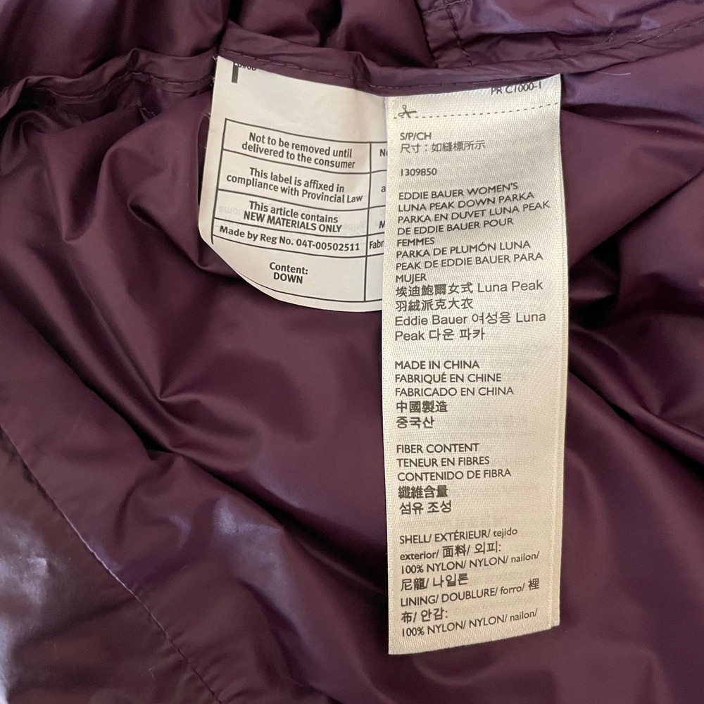 Eddie Bauer Luna Peak Down Parka Womens Small Plum Purple Puffer Jacket 550 Fill - Picture 4 of 7